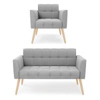 Kit 1 Sofá Namoradeira E 1 Poltrona Elisa Suede Pés Palito Natural - D'rossi Cor Cinza - 1