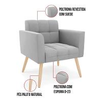 Kit 1 Sofá Namoradeira E 1 Poltrona Elisa Suede Pés Palito Natural - D'rossi Cor Cinza - 5