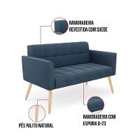 Kit 1 Sofá Namoradeira E 1 Poltrona Elisa Suede Pés Palito Natural - D'rossi Cor Azul Marinho