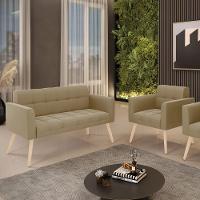 Kit 1 Sofá Namoradeira E 1 Poltrona Elisa Suede Marrom Rato Pés Palito Natural - D'rossi - 6