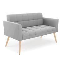 Kit 1 Sofá Namoradeira E 1 Poltrona Elisa Suede Cinza Pés Palito Natural - D'rossi