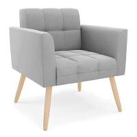 Kit 1 Sofá Namoradeira E 1 Poltrona Elisa Suede Cinza Pés Palito Natural - D'rossi - 5