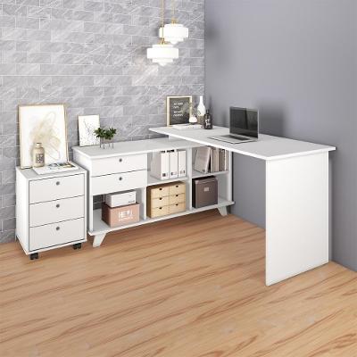 Conjunto para Escritório Escrivaninha em l Gold e Gaveteiro New MDP 145cm Olmo-branco Artany