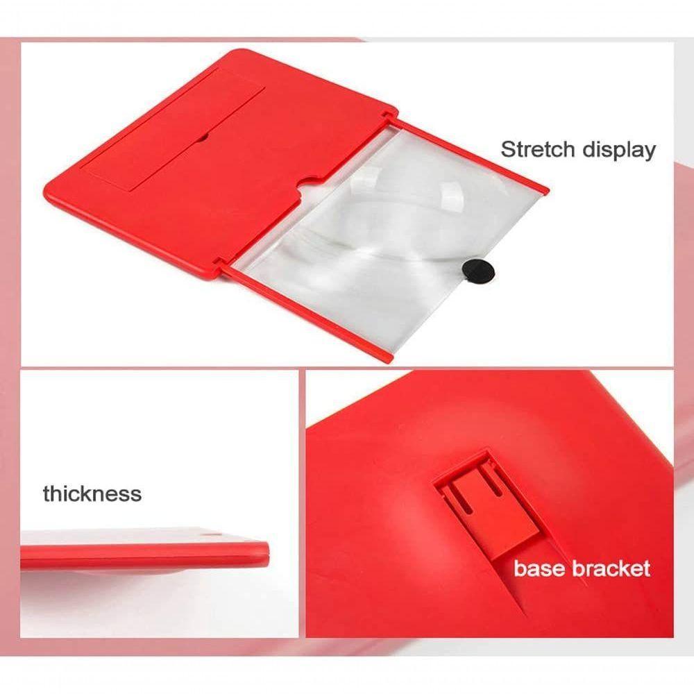 Amplificador De Tela Para Celular, Efeito 3d, Tela Com Suporte De Mesa Vermelho - 4