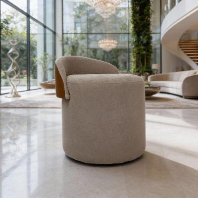 Puff Belli Orgânico com Encosto Bouclé Premium e Revestimento Sintético Bege Caramelo Divani