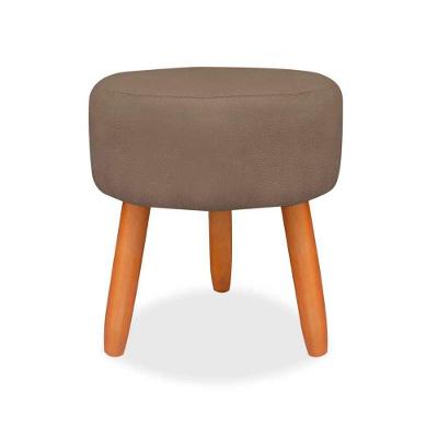 Puff Redondo em Pés Palito Madeira Maciça Suede Cappucino DS Home