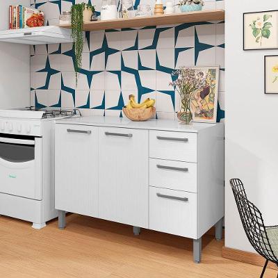 Balcão Versalhes 3 Portas 2 Gavetas MDF-MDP 120CM Branco Kit's Paraná