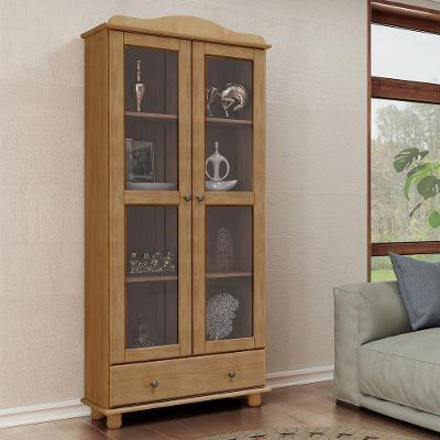 Armário Vitrine Rubi 2 Portas 1 Gaveta 2 Prateleiras Madeira Pinus 85CM Freijó Finestra