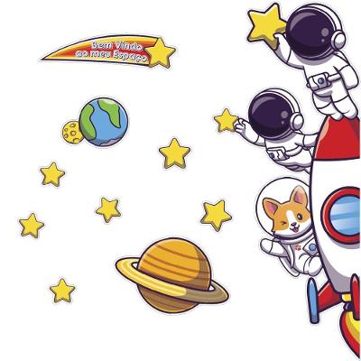 Adesivo Decorativo Astronauta Bem Vindo Infantil com 10 Unidades Branco a D Portas