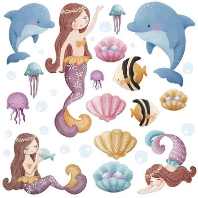 Adesivo Decorativo Box Banheiro Infantil Sereias Golfinhos Alta Resolução Azul Arte na Arte 31