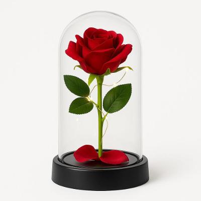 Enfeite Cúpula de Vidro Rosa Permanente com LED Fio de Fada Base Vermelha Negócio de Gênio 15CM
