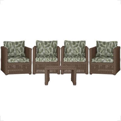 Conjunto Mesa e 4 Poltronas Madri Corda Náutica Alumínio Tecido Impermeável Marrom Trama Original