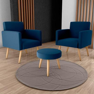 Conjunto para Sala Dallas 2 Poltronas e 1 Puff Veludo Azul com Pés Palito Matrix