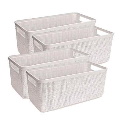 Cesto Organizador Juta Alongada Rattan de Plástico Resistente BPA Free para Armazenamento Branco