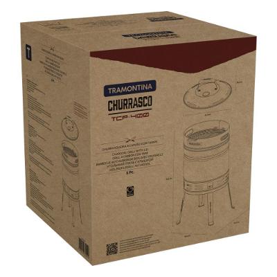 Churrasqueira a Carvão Portátil em Aço Inox com Tampa Esmaltada e Termômetro Inox Tramontina TCP 400