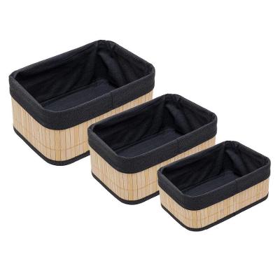 Cesto Retangular com Forro Bambu Natural Removível para Banheiro Lavanderia Cozinha Preto Lyor