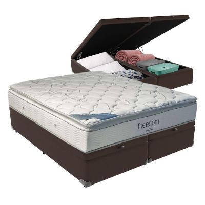 Cama Box com Baú Queen Freedom Pillow Top Molas Ensacadas Courino Marrom Ortobom