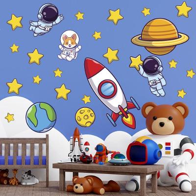 Adesivo de Parede Infantil Astronauta Foguete Nave Estrela Branco Arte na Arte