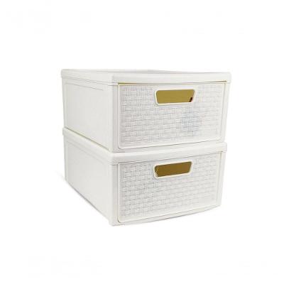 Gaveteiro Modular Rattan Organizador Multiuso em Prolipropileno PP Empilhável para Quarto Branco