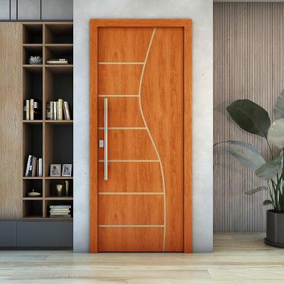 Folha de Porta Frisada em MDF 210x90CM com Estrutura de Pinus para Quartos e Salas Mogno