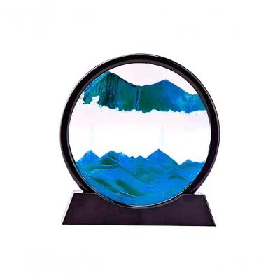 Enfeite Decorativo Duna Ampulheta Quadro Redondo Interativo em Vidro Azul 25CM
