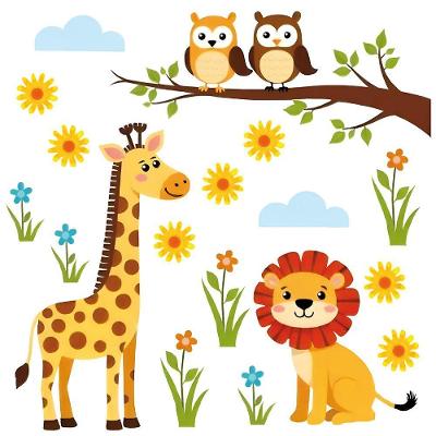 Adesivo de Parede Decorativo Infantil Safari Floral Flores com Recortes Pré-Fechos Amarelo Soleil