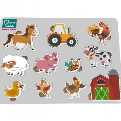 Quebra-cabeça Placa Fazendinha Educativo com 11 Peças Grandes 22CM