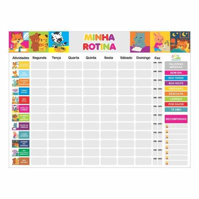 Quadro Educativo Rotina 30x40cm com Caneta Risca e Apaga em MDF