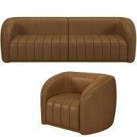 Kit Sofá 5 Lugares Para Sala Estar 332 Cm Com 01 Poltrona Lazio M03 Couríssimo Whisky - Lyam Decor - 1