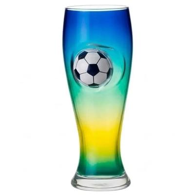 Copo Tulipa Futebol com Bola Embutida Ideal para Cervejas Vidro de Soda-Cal Degradê Azul Verde