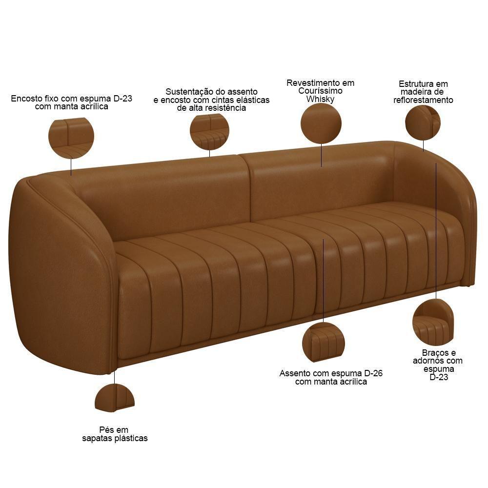 Kit Sofá 4 Lugares Para Sala Estar 292 Cm Com 01 Poltrona Lazio M03 Couríssimo Whisky - Lyam Decor - 3