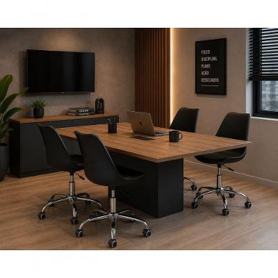 Kit 4 Cadeiras Leda Saarinen Office Executiva Giratória Base Cromada Rodízios Regulagem Altura Preta