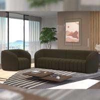 Kit Sofá 4 Lugares Para Sala Estar 292 Cm Com 01 Poltrona Lazio M03 Veludo Marrom - Lyam Decor - 5