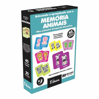 Jogo da Memória Brincando e Aprendendo Animais - Desenvolve Percepção Visual - 40 Peças Coloridas