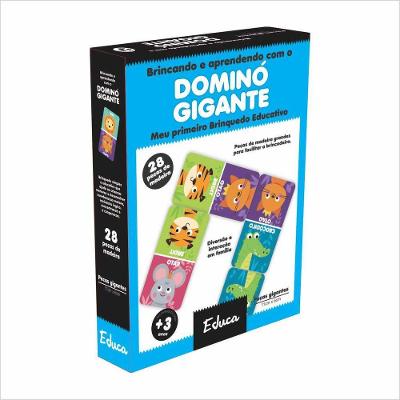 Jogo Educativo Dominó Gigante dos Animais Brincando e Aprendendo Peças Grandes Amadeirado Casa