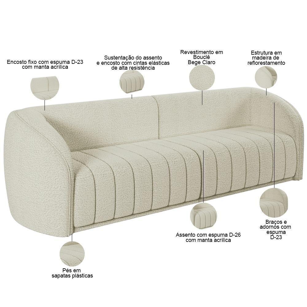 Kit Sofá 4 Lugares Para Sala Estar 292 Cm Com 01 Poltrona Lazio M03 Bouclê Bege Claro - Lyam Decor - 2