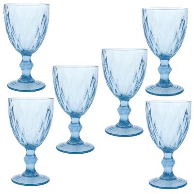 Jogo de Copos 6 Taças de Vidro Azul para Água Suco Vinho Fratelli 330ML