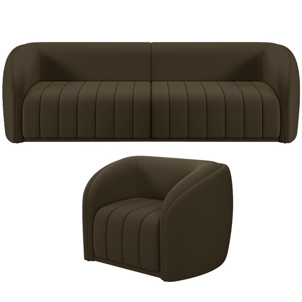 Kit Sofá 4 Lugares Para Sala Estar 252 Cm Com 01 Poltrona Lazio M03 Veludo Marrom - Lyam Decor - 1