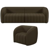 Kit Sofá 4 Lugares Para Sala Estar 252 Cm Com 01 Poltrona Lazio M03 Veludo Marrom - Lyam Decor - 1