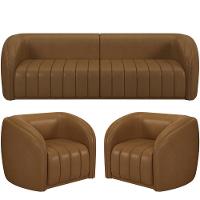 Kit Sofá 04 Lugares Para Sala 252 Cm Com 02 Poltronas Lazio M03 Couríssimo Whisky - Lyam Decor - 1
