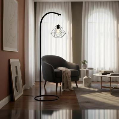 Luminária de Chão Abajur Alicia com Cúpula Aramada Estilo Diamante Preto e Cobre com Soquete