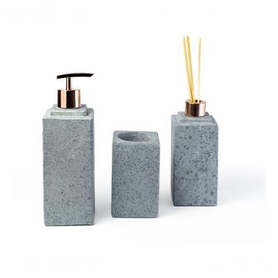 Kit Banheiro Bancada Lavabo Luxo com Difusor em Sabão Rosa Cesto de Pedra 4 Peças