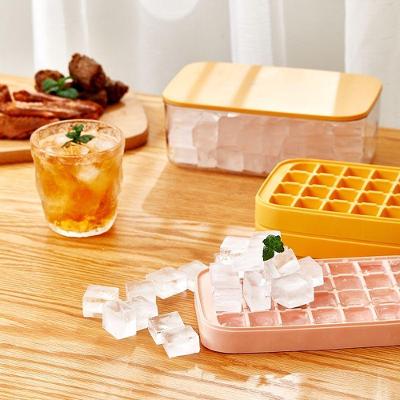 Bandeja de Cubos de Gelo com Tampa e Caixa Armazenamento Liberação Fácil Silicone Alimentício Rosa