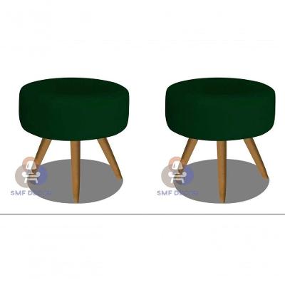 Kit 02 Puff Redondo Pés Palito Assento Espuma Revestimento Suede Verde SMF Decor