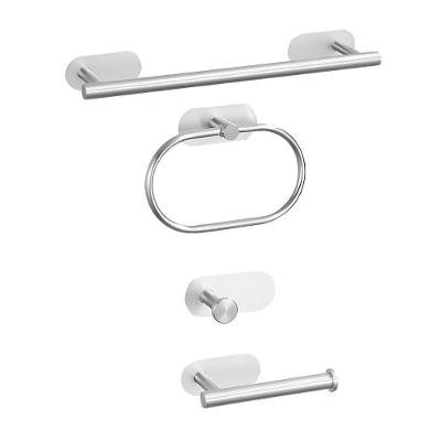Kit Banheiro 4 Peças Toalheiro Aço Inox sem Furo Prata Jocenter