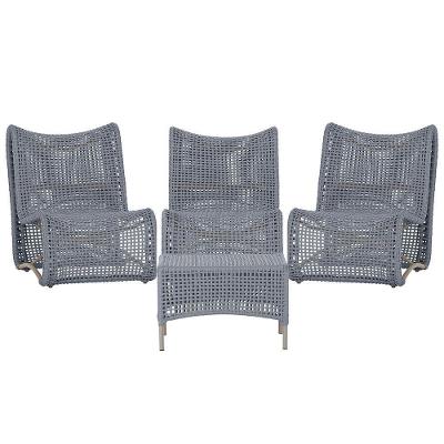 Conjunto 3 Poltronas e Mesa Texas Alumínio Corda Náutica Tecido Impermeável Fendi Trama Original