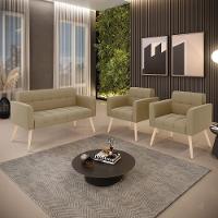 Kit 1 Sofá Namoradeira E 2 Poltronas Elisa Suede Pés Palito Natural - D'rossi Cor Marrom Rato - 2