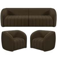 Kit Sofá 04 Lugares Para Sala 252 Cm Com 02 Poltronas Lazio M03 Veludo Marrom - Lyam Decor - 1