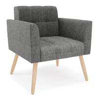 Kit 1 Sofá Namoradeira E 2 Poltronas Elisa Linho Grafite A26 Pés Palito Natural - D'rossi