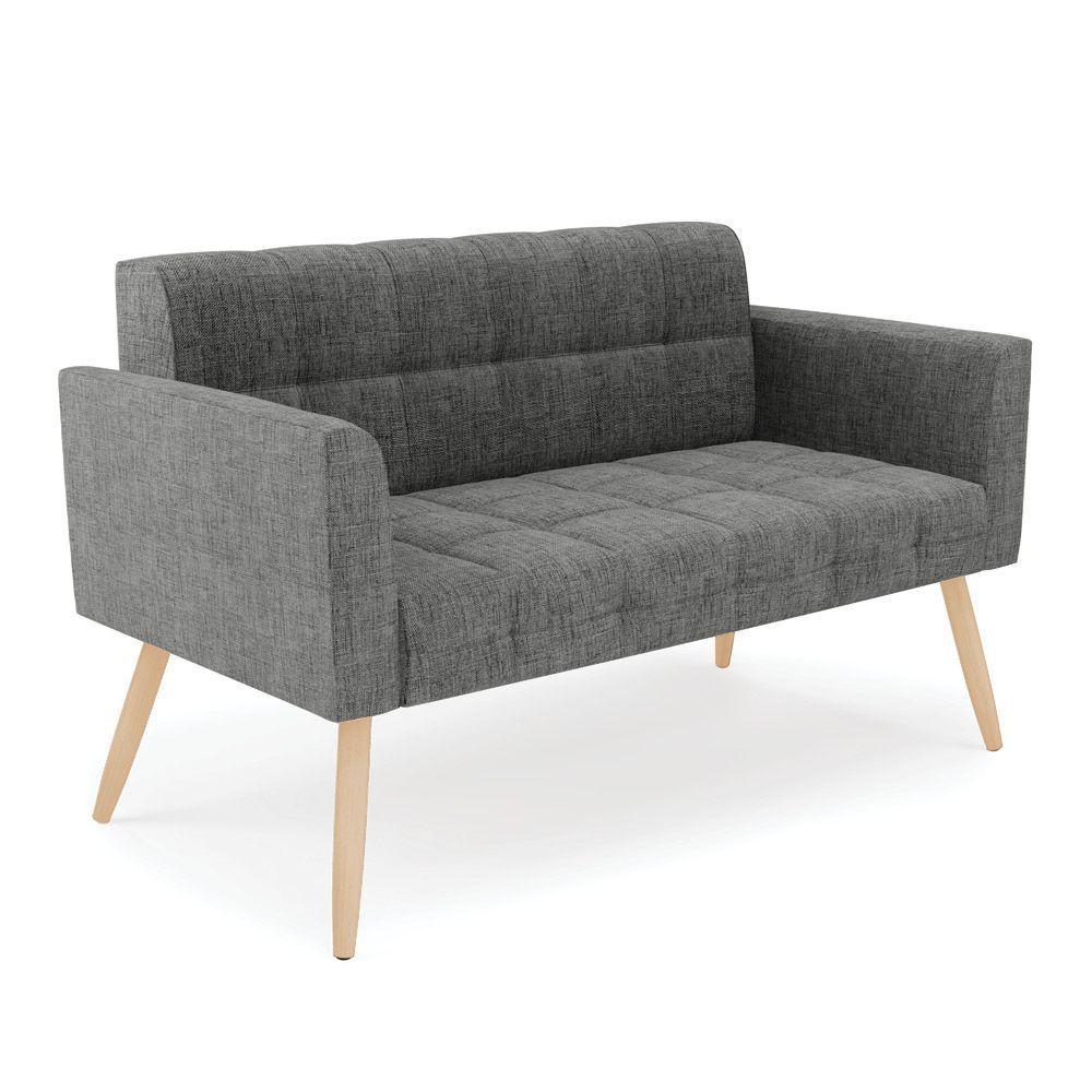 Kit 1 Sofá Namoradeira E 2 Poltronas Elisa Linho Pés Palito  - D'rossi Cor A26 Grafite - 6